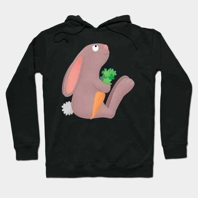 Cute bunny rabbit sitting with carrot cartoon Hoodie by FrogFactory